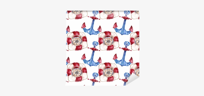 Seamless Pattern With Lifebuoy, Anchor And Compass - Illustration, transparent png #60455