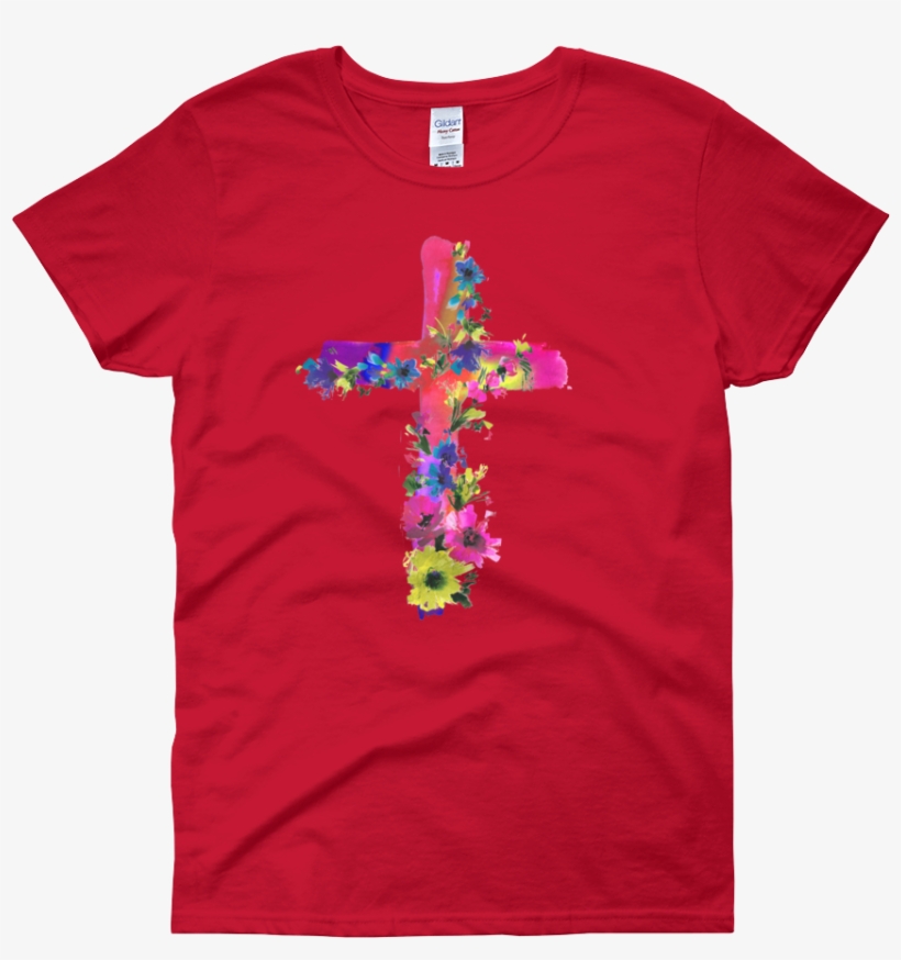 Watercolor Flowers & Cross Women's Short Sleeve - Violence Momentum Speed, transparent png #60571