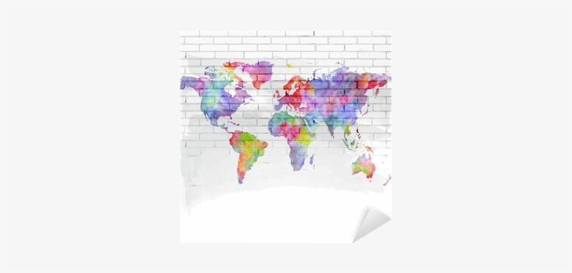 Watercolor World Map On A Brick Wall Sticker • Pixers® - World Map, transparent png #61859