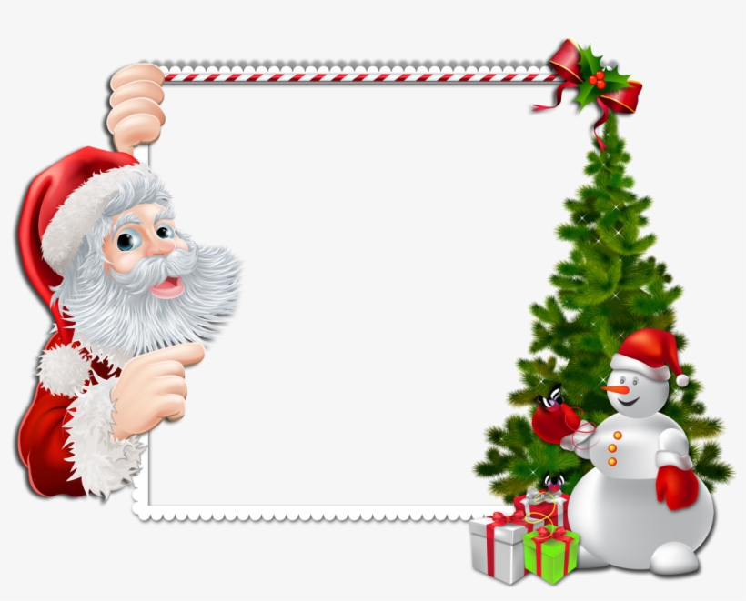 Large Christmas Png Frame With Santa And Snowman - Marcos Para Tarjetas De Navidad, transparent png #62010