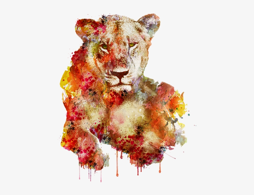 Bleed Area May Not Be Visible - Resting Lioness In Watercolor, transparent png #65020