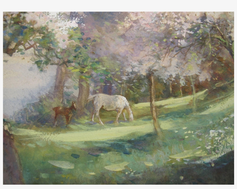 English Watercolour Watercolor Of Horses And Spring - Painting, transparent png #65104