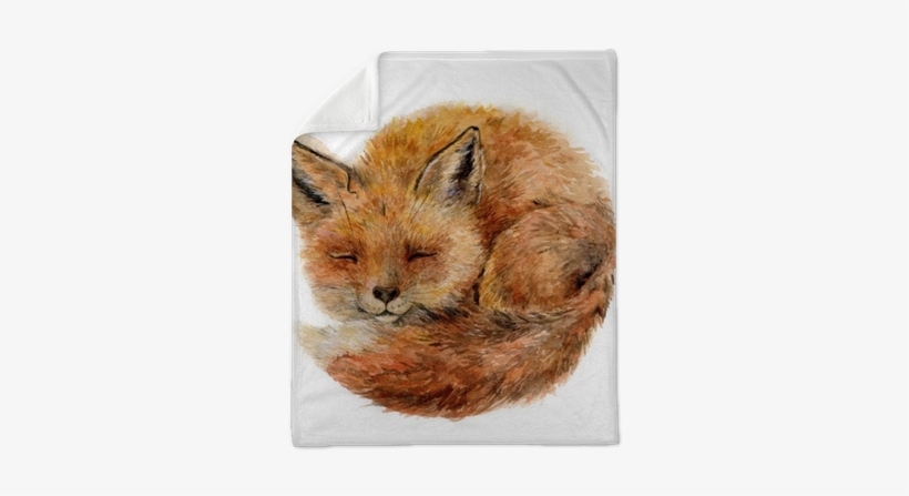 Watercolor Cute Sleepy Fox Isolated On White - Black Forest Decor Baby Fox Indoor/outdoor Pillow, transparent png #65202