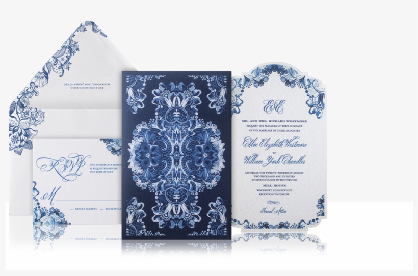 Blue And White Watercolor Wedding Invitation - Blue And White China Wedding, transparent png #66069
