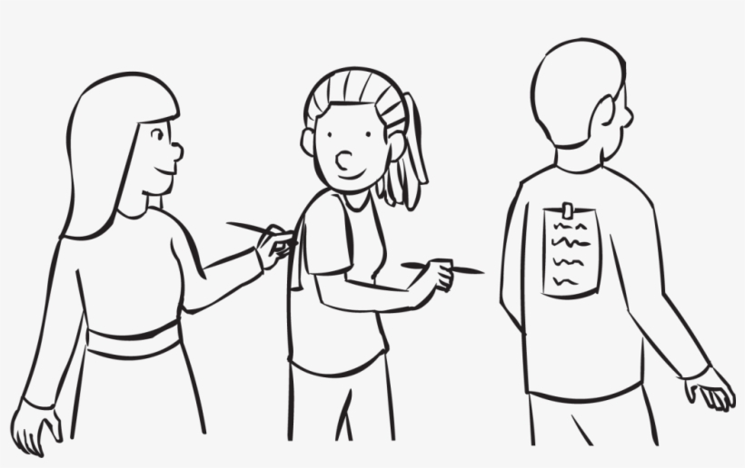 Back People With Notes Stuck To Their Back Playing - Cartoon, transparent png #67660