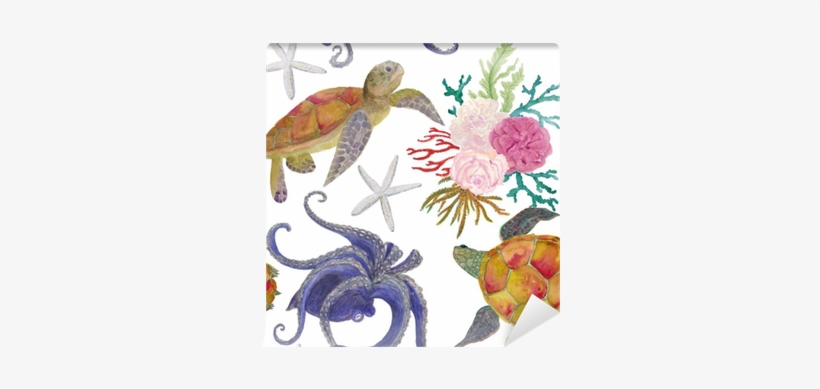 Watercolor Painting Seamless Pattern With Octopus, - Watercolor Painting, transparent png #68823