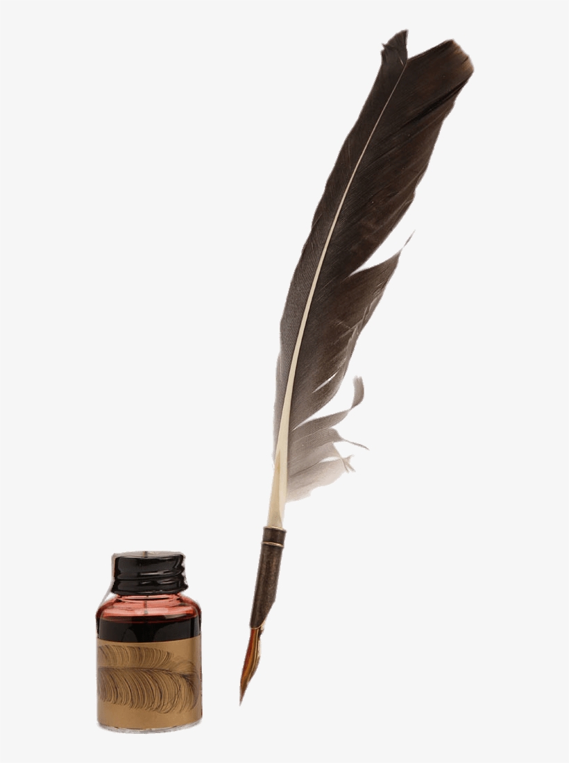 Feather Quill Pen And Matching Ink Pot - Pluma De Escribir Antigua, transparent png #601967