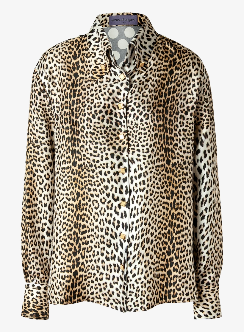Emanuel Ungaro Silk Leopard Print Front Polka Dot Back - Silk Leopard Print Shirt, transparent png #605132