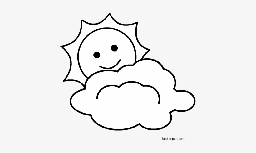 Black And White Cloud With Sun Free Clipart - Clip Art, transparent png #606131