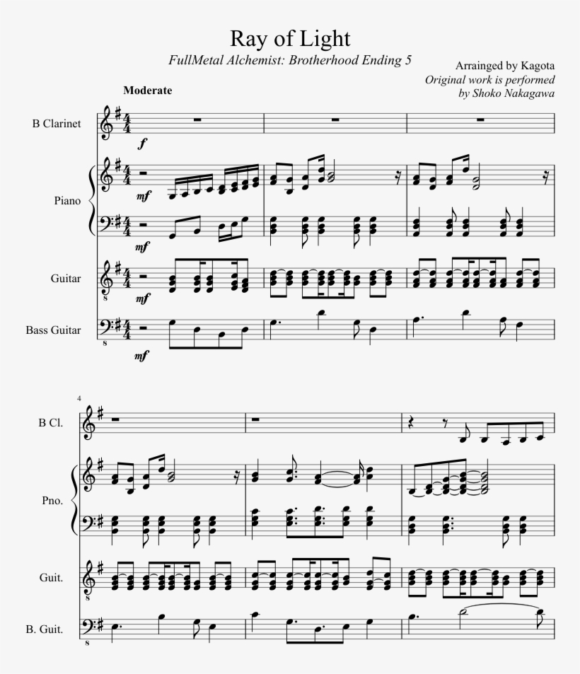Ray Of Light Sheet Music Composed By Arrainged By Kagota - Sheet Music, transparent png #606604