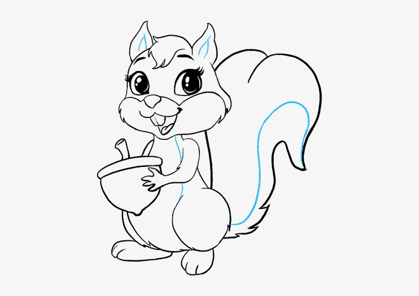 4 Easy Ways To Draw A Squirrel - Cartoon Charecter Line Drawing, transparent png #606753