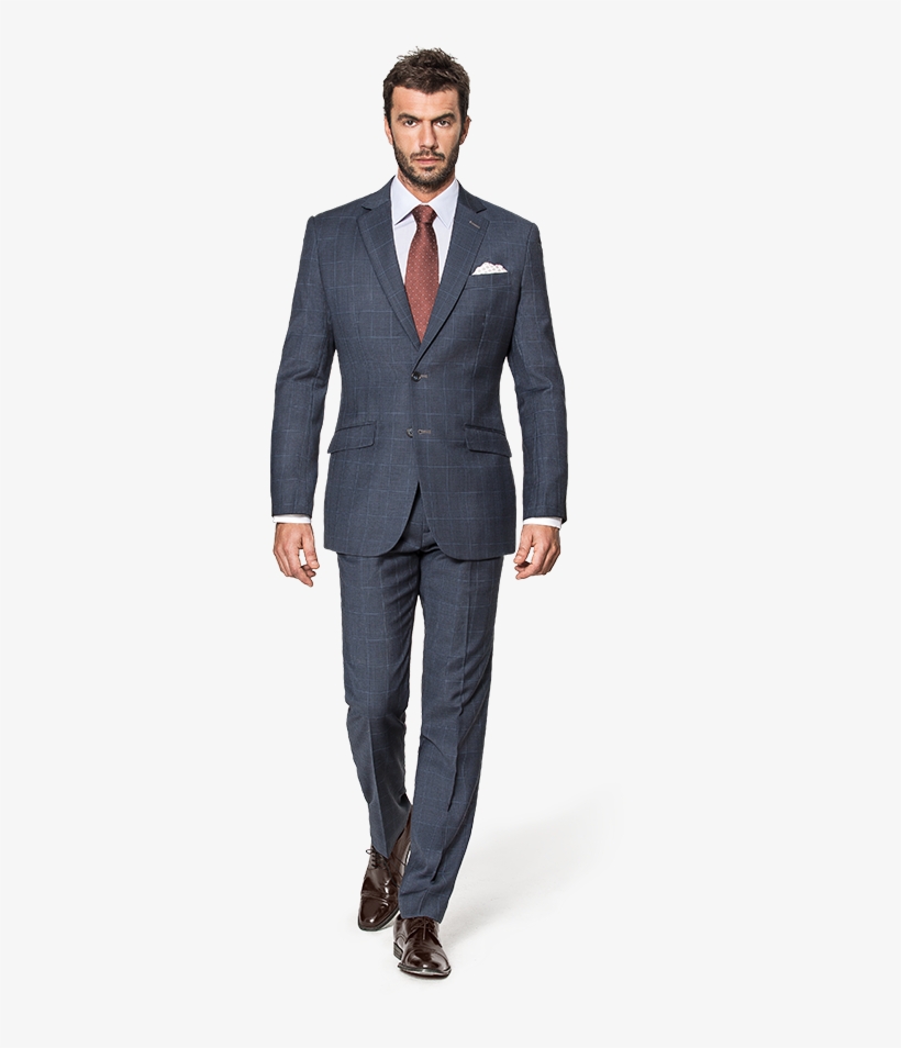 Blue Checked Merino Wool Suit - Men In Suit Png, transparent png #606948