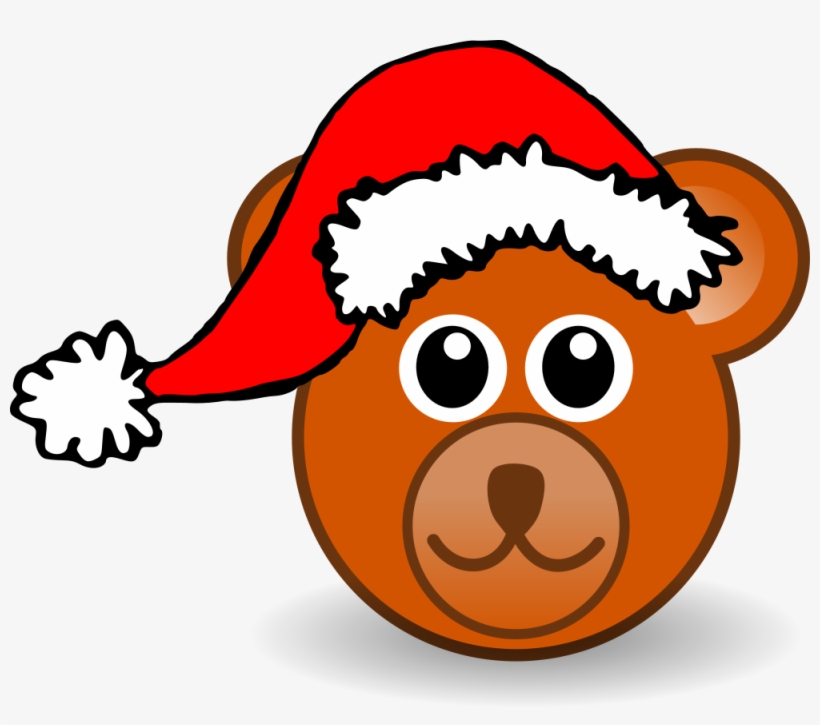 Funny Teddy Bear Face Brown With Santa Claus Hat - Christmas Bear Shower Curtain, transparent png #606989