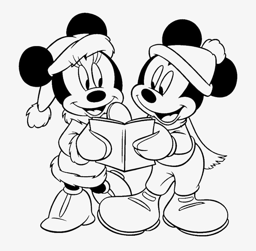 Mickey And Minnie Mouse Happy Merry Christmas Coloring - Drawing Of Mickey Mouse And Friends, transparent png #608303