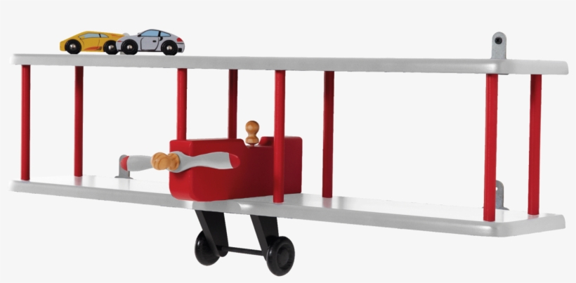 Bi-plane Wall Shelf In Grey With Wooden Toy Cars - Shelf, transparent png #6000357