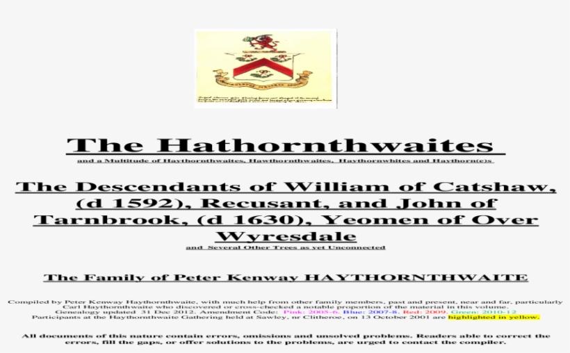 Richard Haythornthwaitesweb Viewthe Hathornthwaites - Document, transparent png #6003772