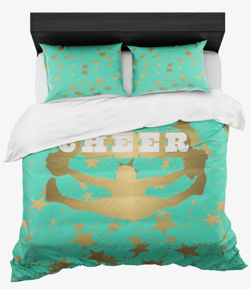 Cheer Silhouette With Stars In Gold And Aqua Duvet - Gold Pineapple Bedding, transparent png #6009981