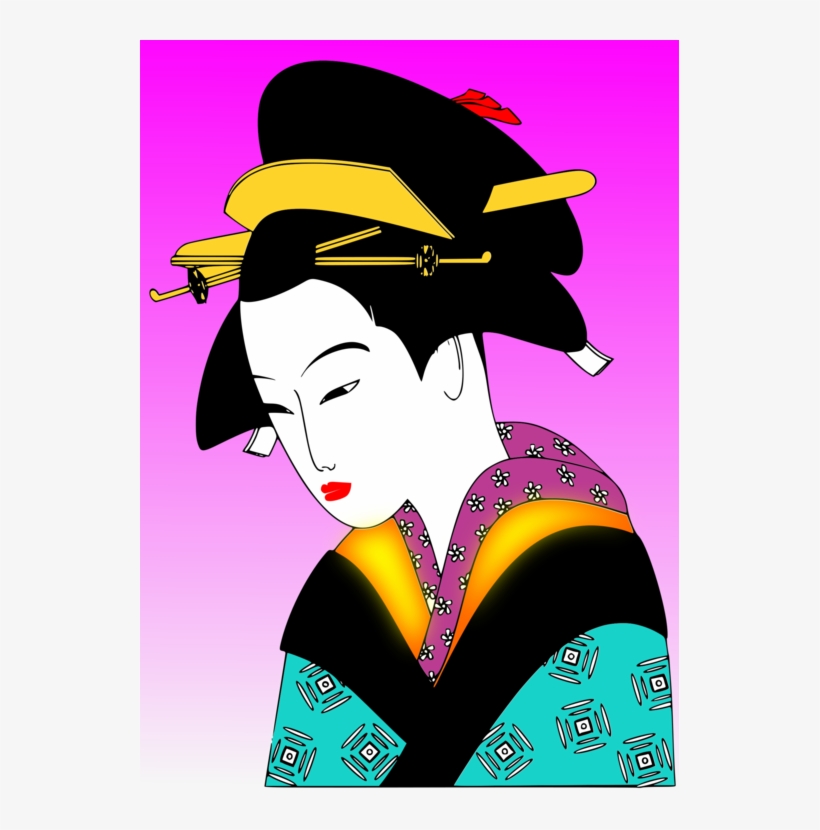 Japanese Art Woman Geisha Kimono - Japanese Woman Clipart Png, transparent png #6010369
