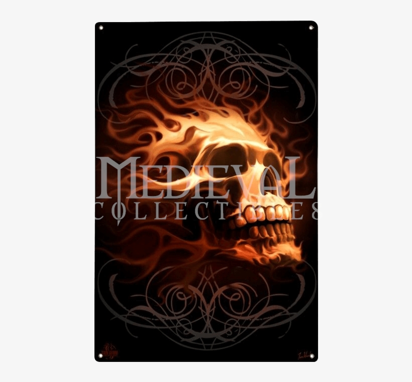 Fire Skull Gothic Metal Sign - Flaming Skull, transparent png #6011575