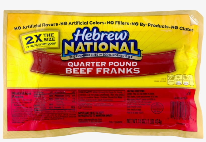 Hebrew National Quarter Pound Beef Franks, 16 Ounce, - Hebrew National Quarter Pound Beef Franks, transparent png #6016319
