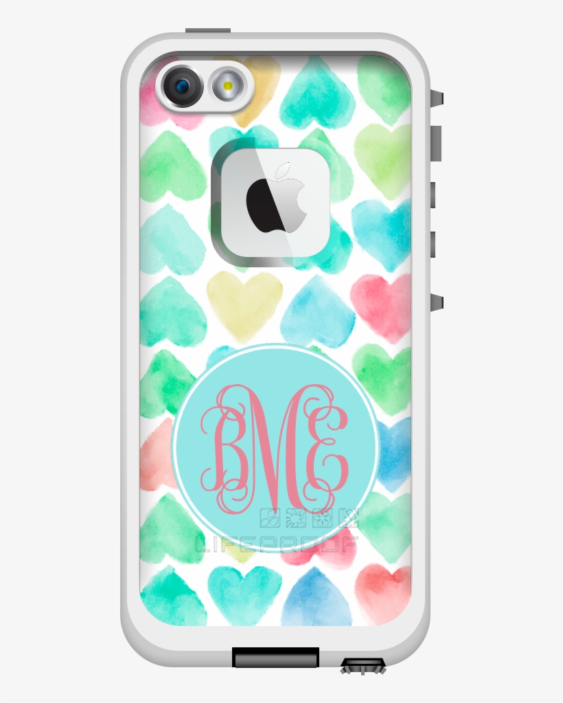 Watercolor Hearts Monogrammed Lifeproof Iphone 5/5s - Lifeproof Iphone 5/5s Case, transparent png #6016373