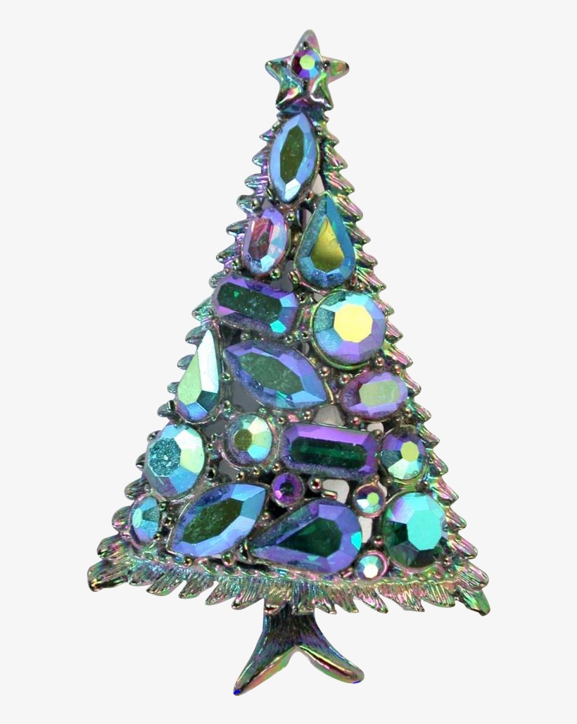 Vintage Hollycraft Blue Ab Rhinestones Christmas Tree - Christmas Tree, transparent png #6026129
