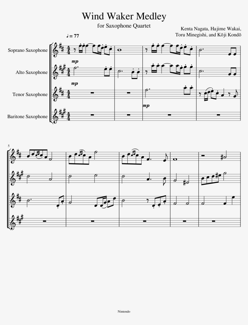 Wind Waker Medley For Sax Quartet Sheet Music For Soprano - Vs Archie And Maxie Sheet Music, transparent png #6030253