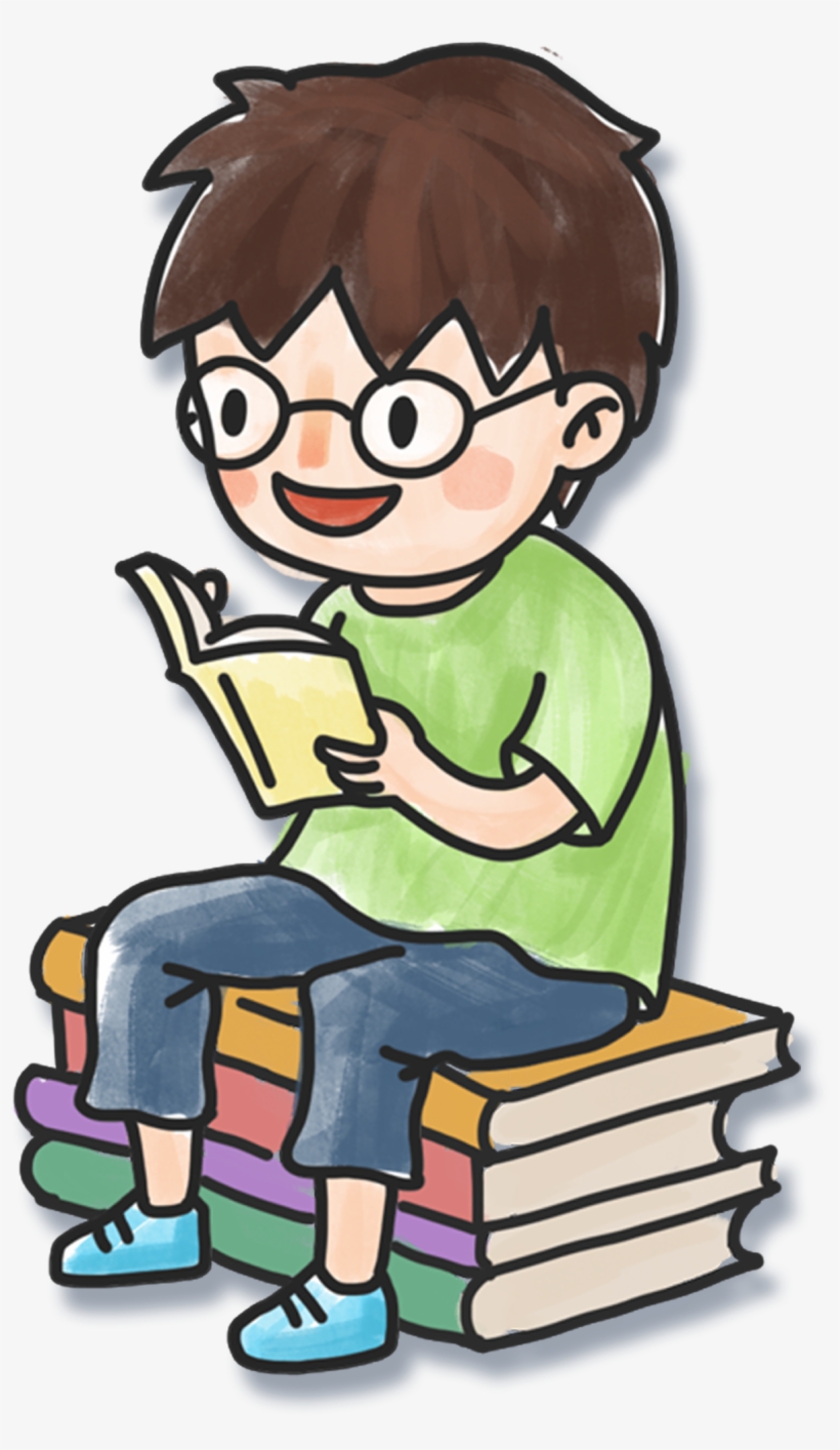 Hand Drawn Cartoon Boy Reading Book Decoration Png - Cartoon, transparent png #6032308