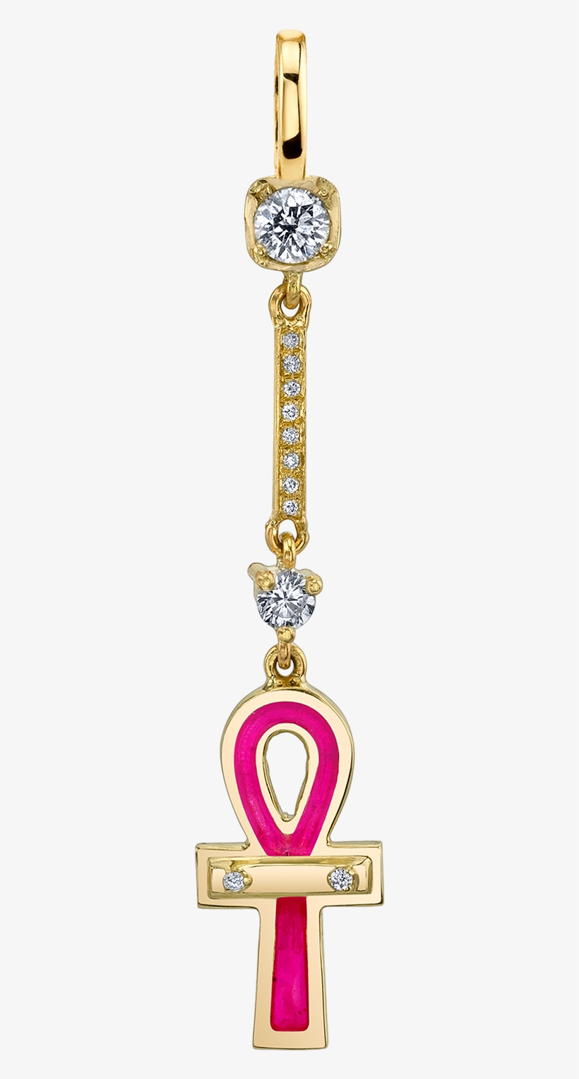 Diamond And Pink Ankh Drop Pendant - Purple Enamel And Diamond Ankh Drops 14k Yellow Gold, transparent png #6041179