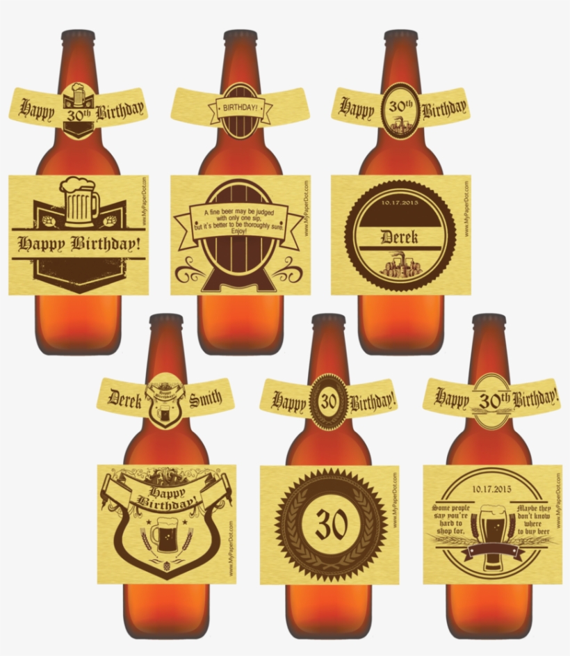 Beer Labels - Gold - Happy Birthday - 6 Pack - Mypaperdot, transparent png #6044170