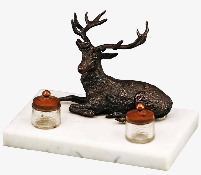 Inkwell Desk Set Elegant Antique Bronze Figural Double - Desk, transparent png #6045276