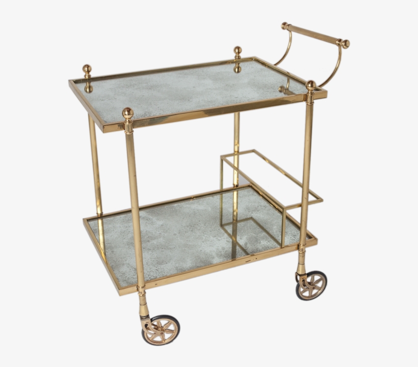 Vintage Brass And Antiqued Mirror Bar Cart - Brass, transparent png #6048476