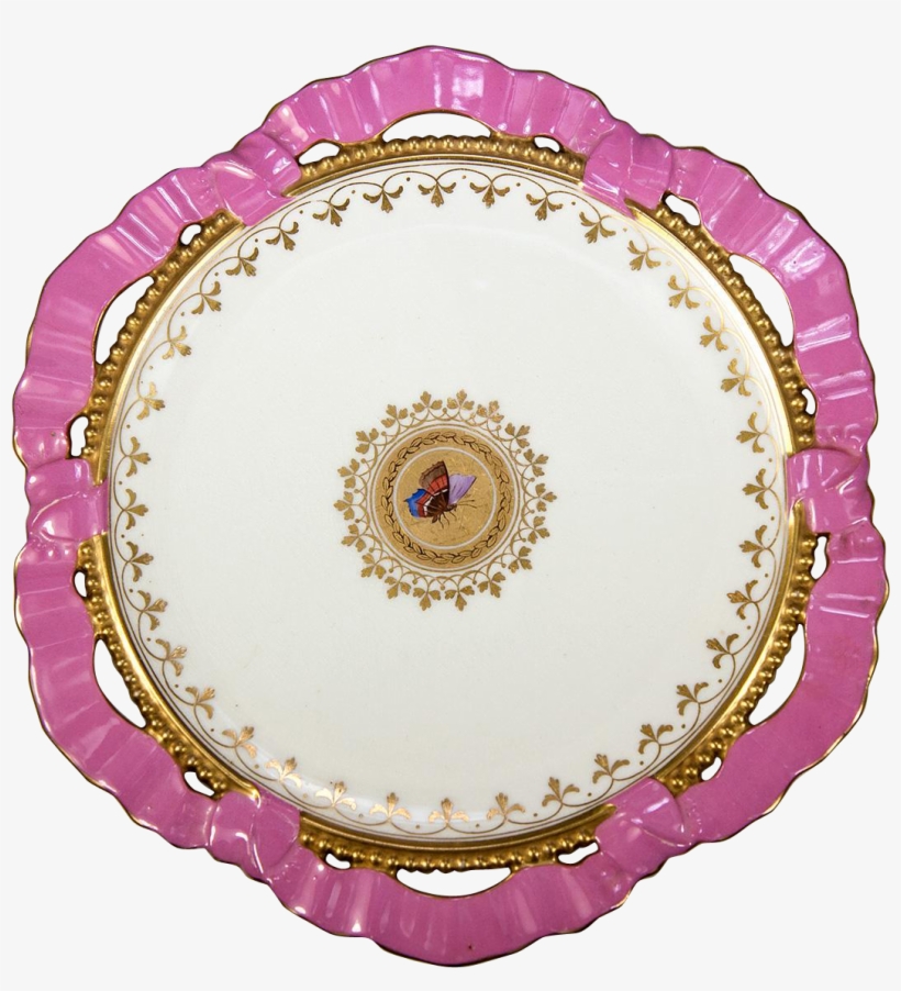 Antique Victorian English Plate, Pink Ribbon Ruffle - Plate, transparent png #6056772
