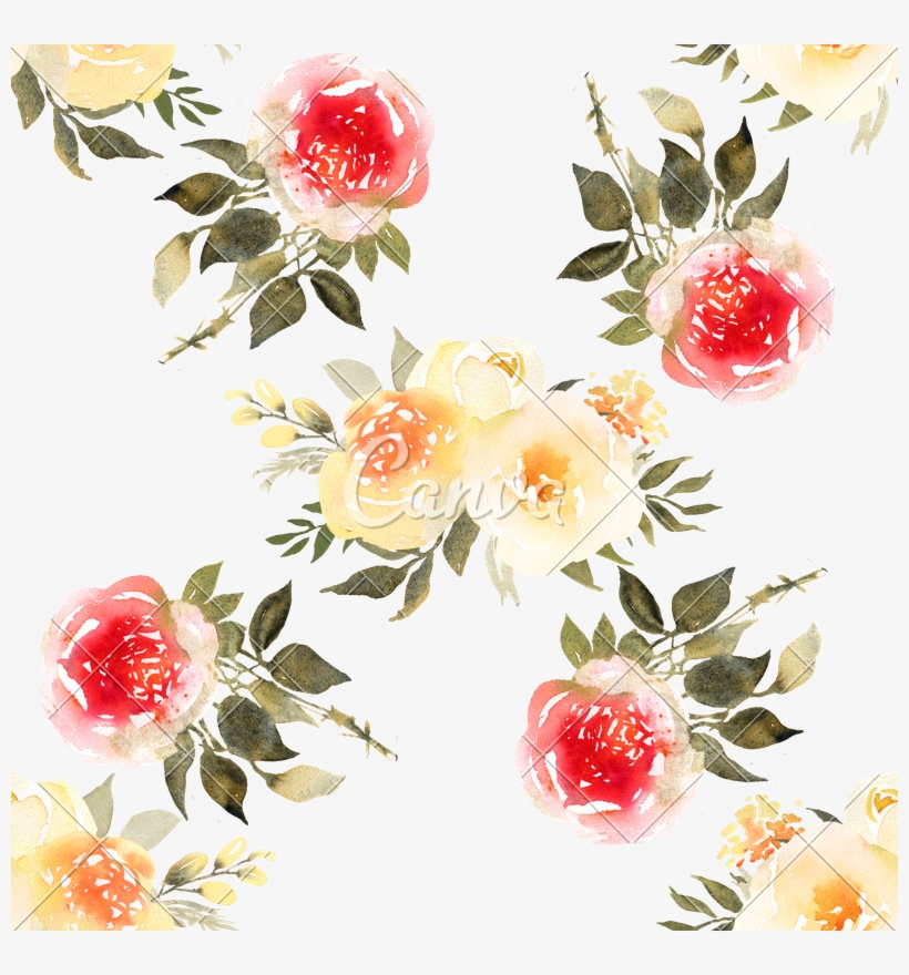 Rose Bouquets Watercolor Seamless Pattern - Watercolor Painting, transparent png #6059830