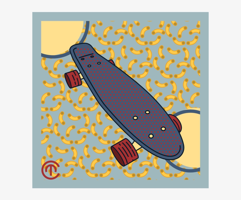 Penny Board Illustration Vintage Contrast Food Pattern - Skateboarding, transparent png #6060017