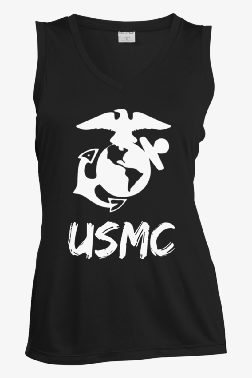 Usmc Ladies Sleeveless V-neck - Usmc With Marine Logo Car Or Truck Window Laptop Decal, transparent png #6085119