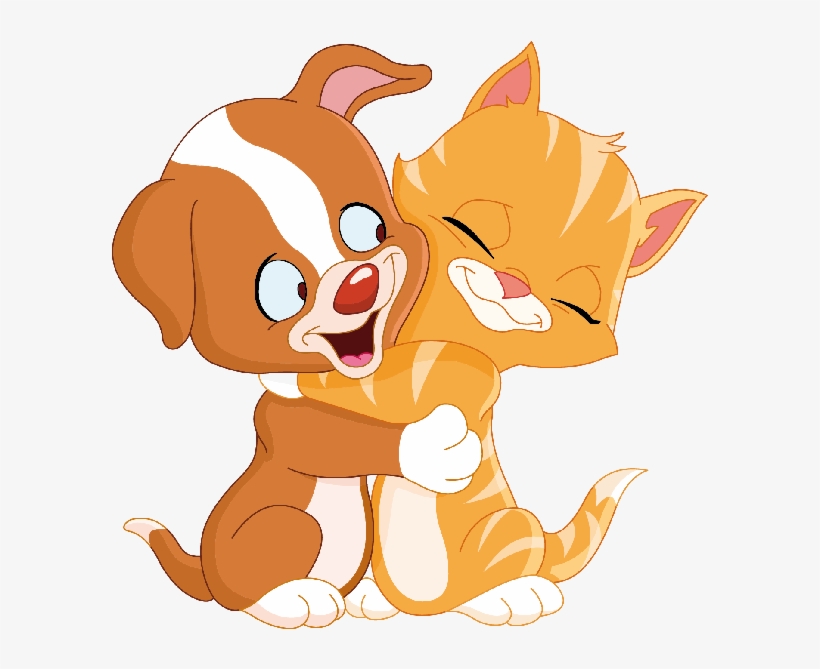 Dog & Cat Clipart - Cute Cat And Dog Cartoon, transparent png #611942