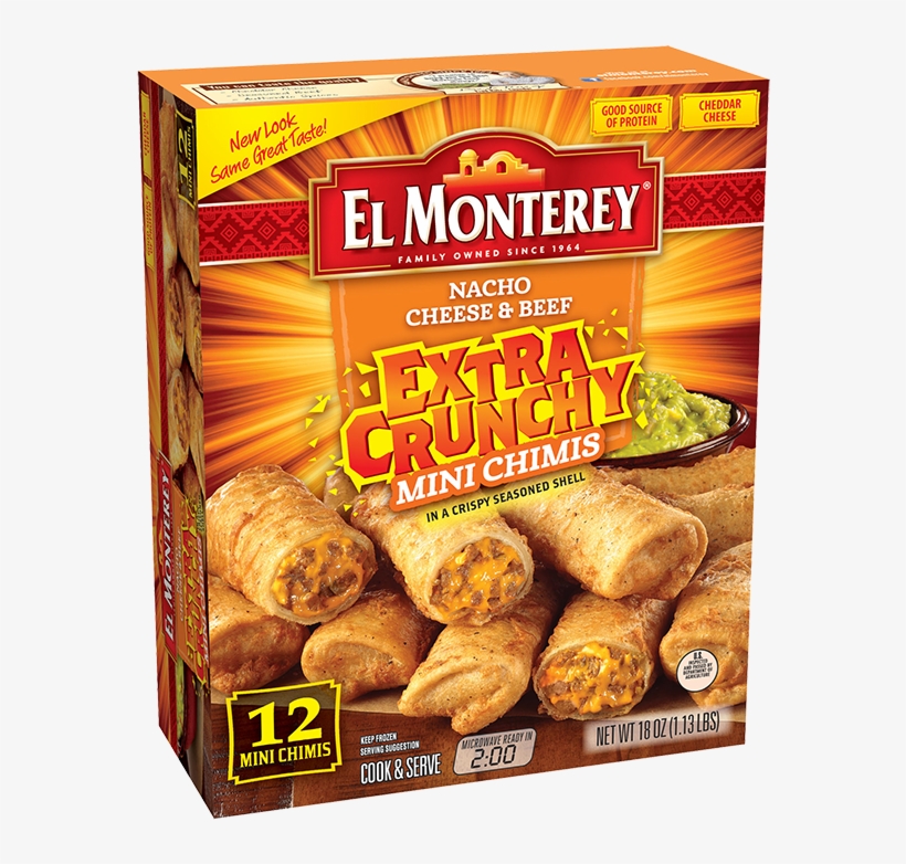 Crunchy Nacho Cheese & Beef Chimichangas - El Monterey Extra Crunchy Mini Tacos, Beef, transparent png #612042