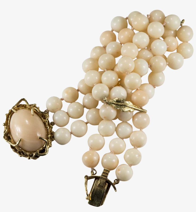 Glowing Natural Angel Skin Coral Bracelet 14k Gold - Pearl, transparent png #616448