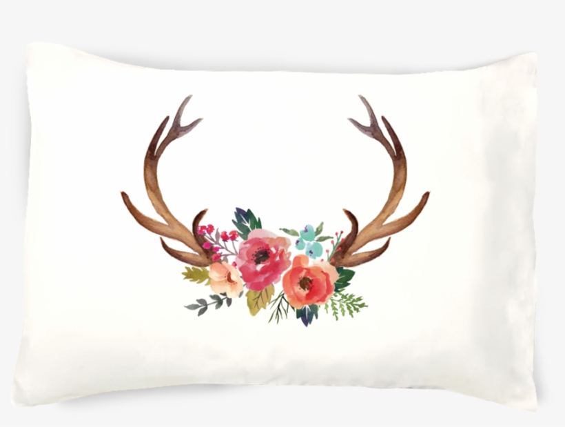 Do It Yourselfie Bucking Around Pillowcase - Deer Antler With Flowers Clip Art, transparent png #616562
