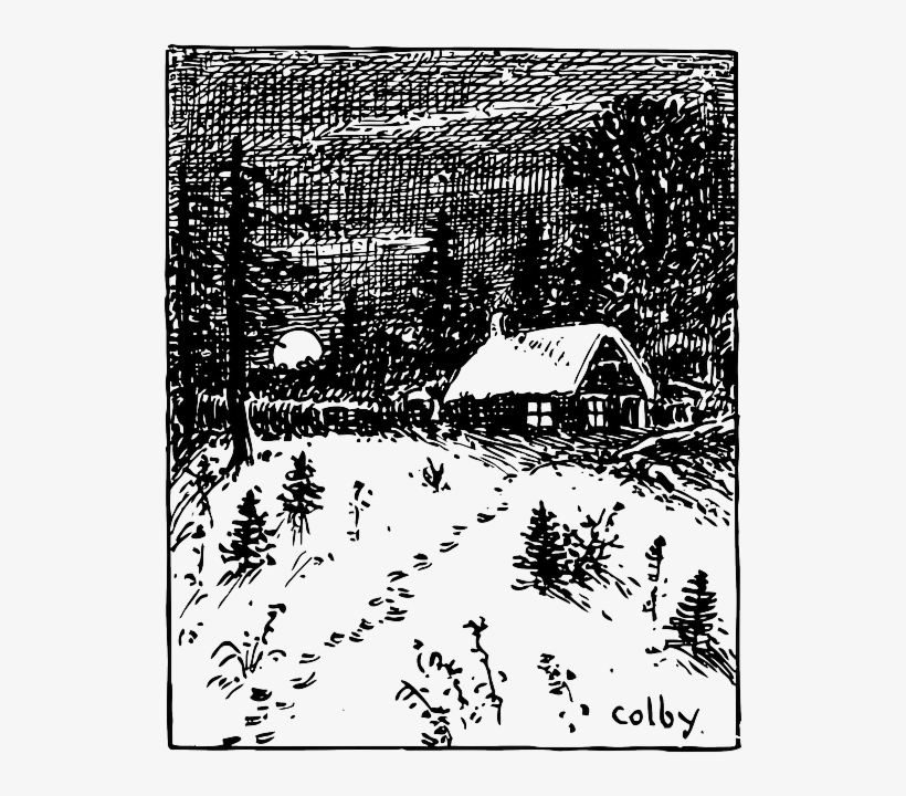 House, Fall, Scene, Cartoon, Winter, Trees, Snow, Snowy - Pen And Ink Snow, transparent png #617927