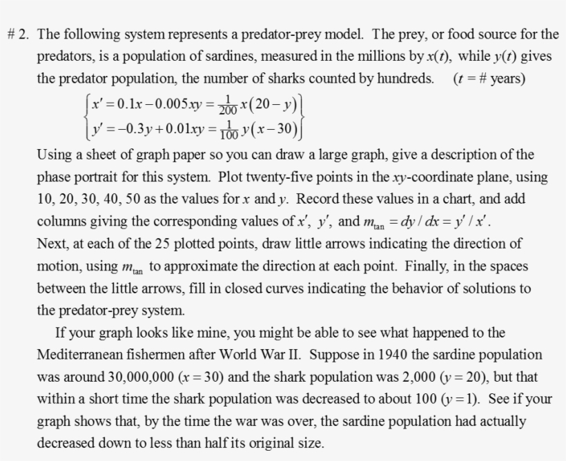 The Following System Represents A Predator-prey Model - Document, transparent png #6106783