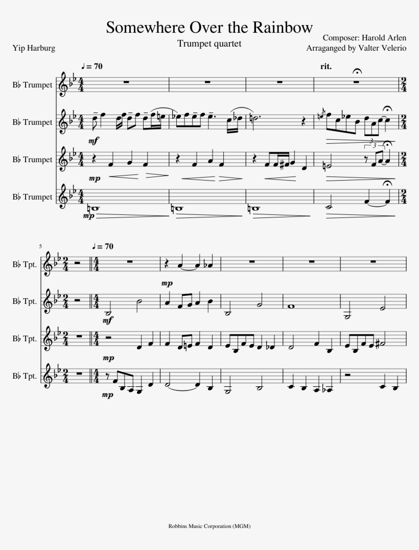 Somewhere Over The Rainbow Sheet Music - Evangelion Opening Trumpet Sheet Music, transparent png #6124819