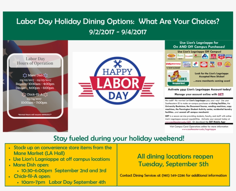 Labor Day Dining Options - Flyer, transparent png #6126345