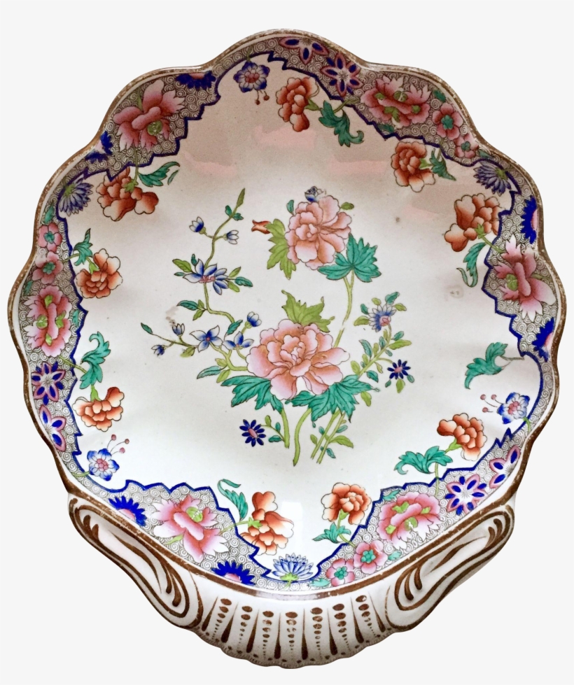 Antique Spode Shell Dish With Peony Pattern Ship Border, - Spode, transparent png #6130939