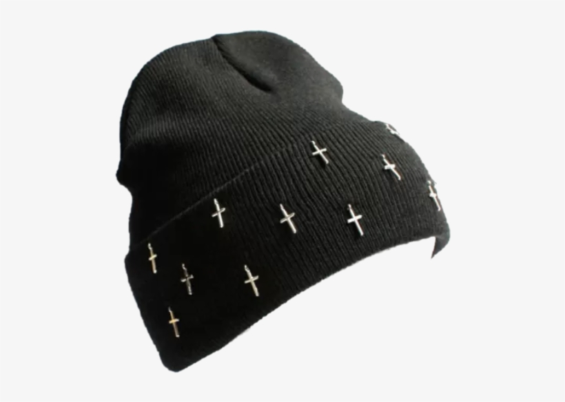 Goth Cross Beanie Beanies Hat Tumblr Grunge Kpop Kawa - Beanie, transparent png #6131655