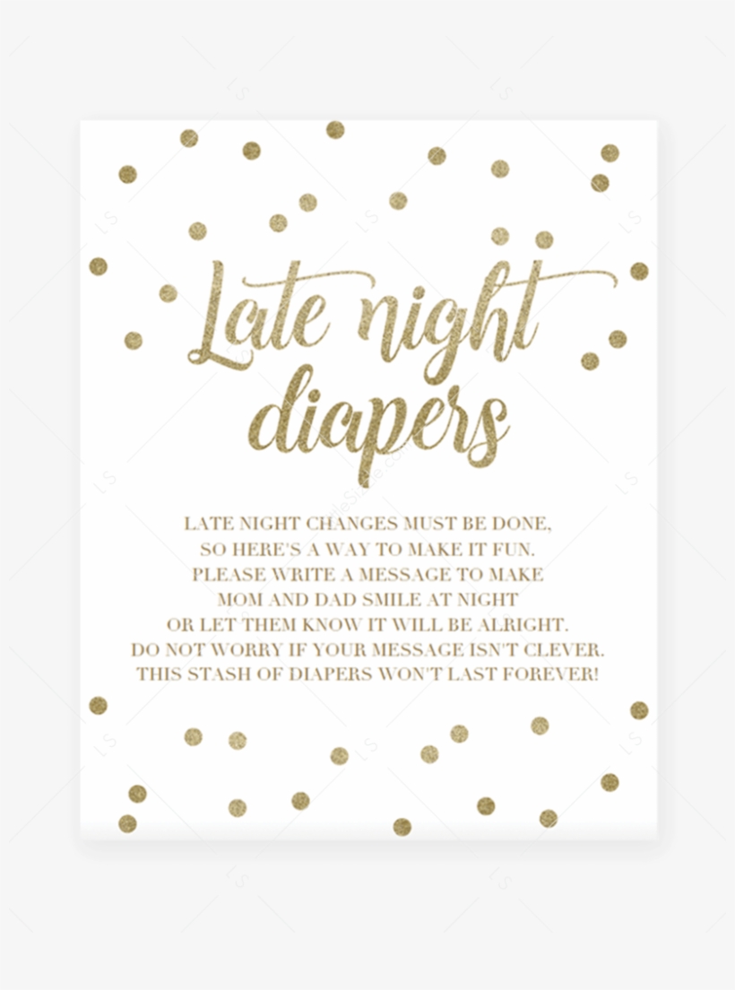 Late Night Diapers Printable For Gold Themed Baby Shower - Diaper, transparent png #6152877