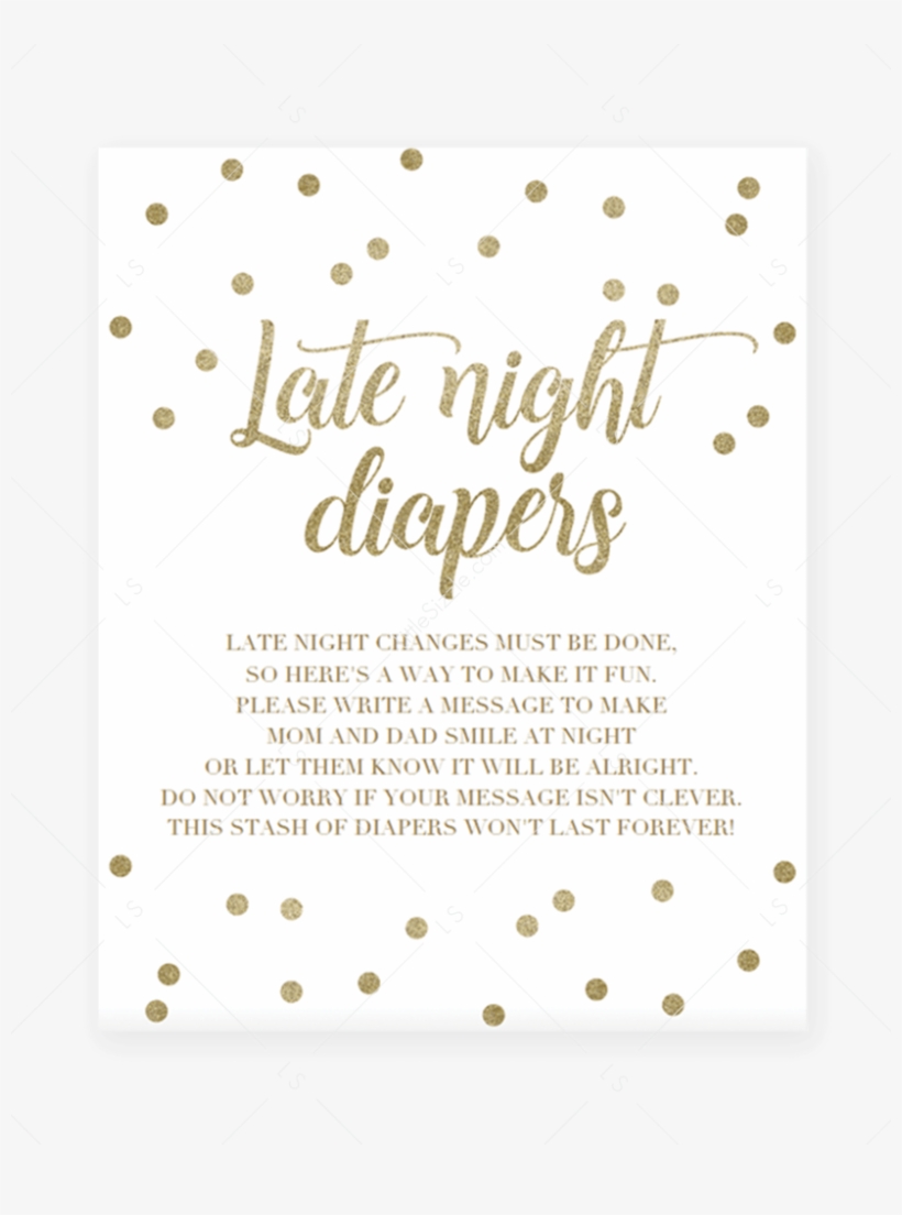 Late Night Diapers Printable For Gold Themed Baby Shower - Diaper, transparent png #6152877