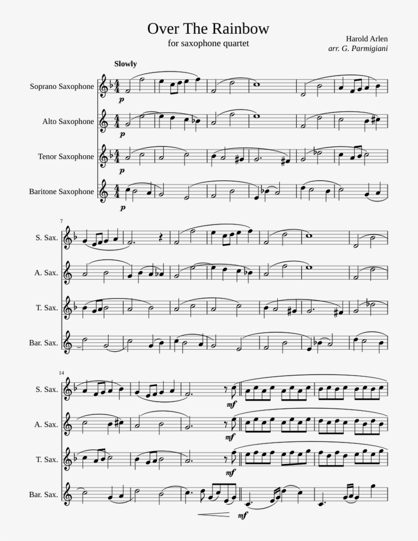 Over The Rainbow Sheet Music For Soprano Saxophone, - Over The Rainbow Soprano Saxophone, transparent png #6155526