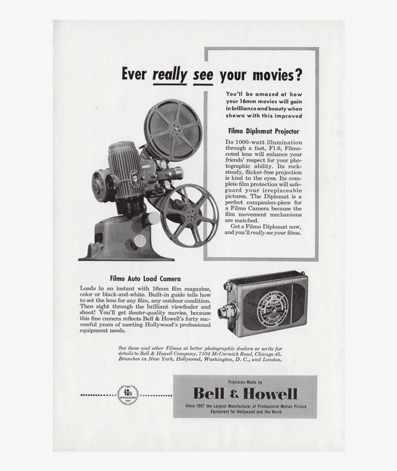 Bell & Howell, Filmo Projector, Camera, Advertisement - Vintage Advertisement, transparent png #6156514